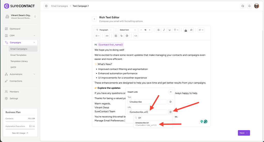 How to Add an Unsubscribe Link in Your Emails annotation on 2026 02 02 at 15 45 51