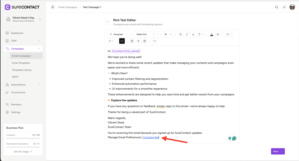How to Add an Unsubscribe Link in Your Emails annotation on 2026 02 02 at 15 47 33
