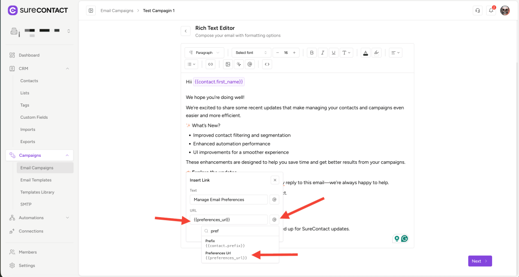 How to Add a Preferences URL in Your Emails annotation on 2026 02 02 at 16 52 19