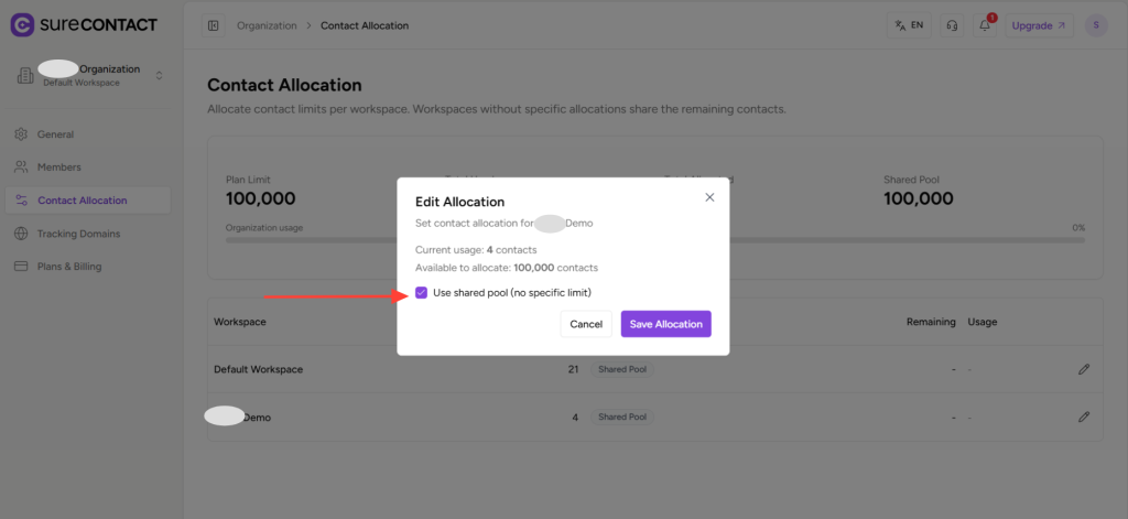 Workspace-Level Contact Allocation in SureContact copy of zight 2026 2 19 at 12.46.52 pm