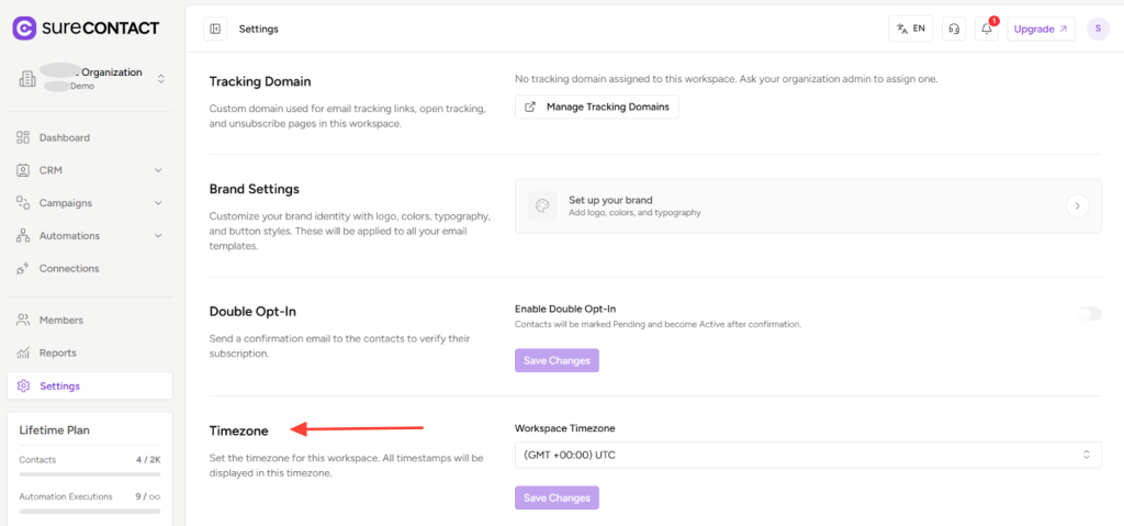 Workspace-Level Timezone Settings in SureContact copy of zight 2026 2 19 at 2.45.51 pm