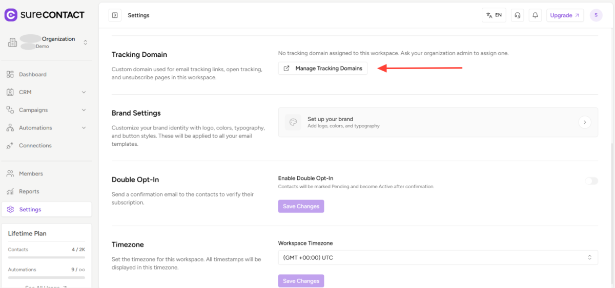 How to Add a Custom Tracking Domain in a Workspace in SureContact copy of zight 2026 2 24 at 2.06.39 pm