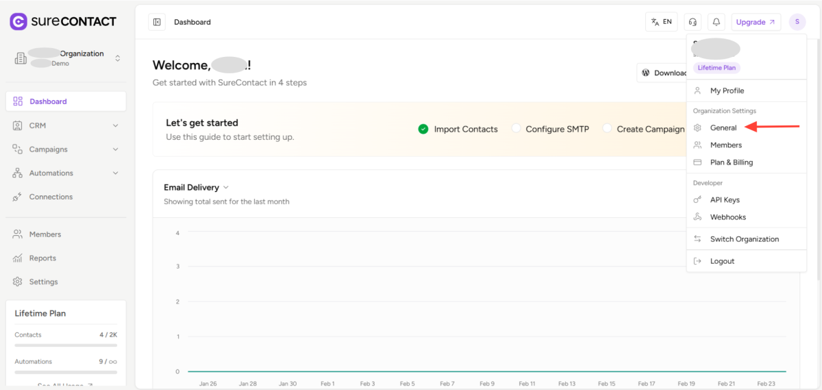 How to Add a Custom Tracking Domain in a Workspace in SureContact copy of zight 2026 2 24 at 2.32.41 pm