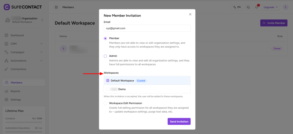 How to Invite Members to a Workspace in SureContact image