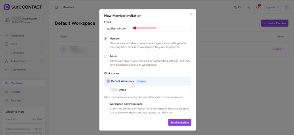 How to Invite Members to a Workspace in SureContact image