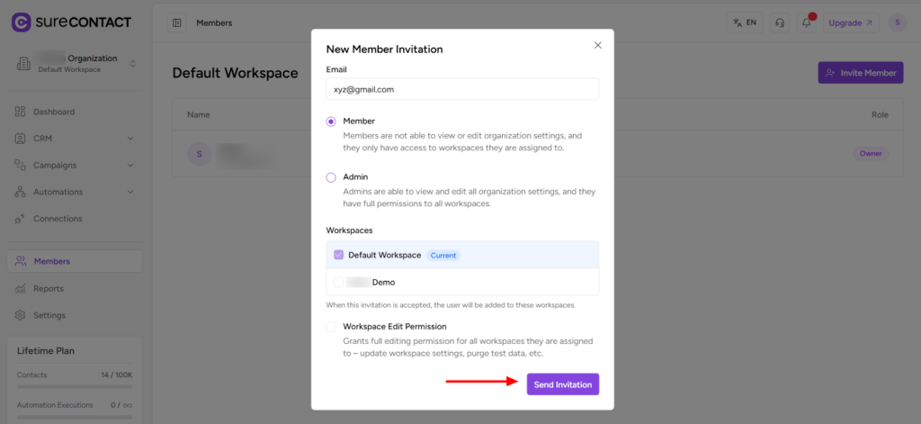 How to Invite Members to a Workspace in SureContact image