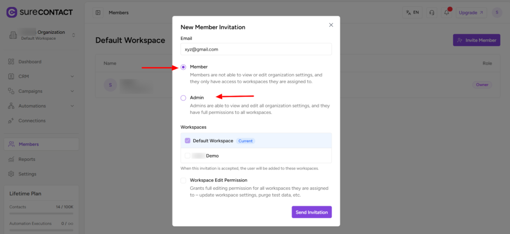 How to Invite Members to a Workspace in SureContact image
