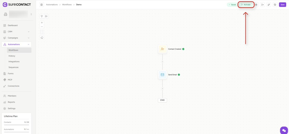 SureContact Workflows User Guide automation workflow builder interface