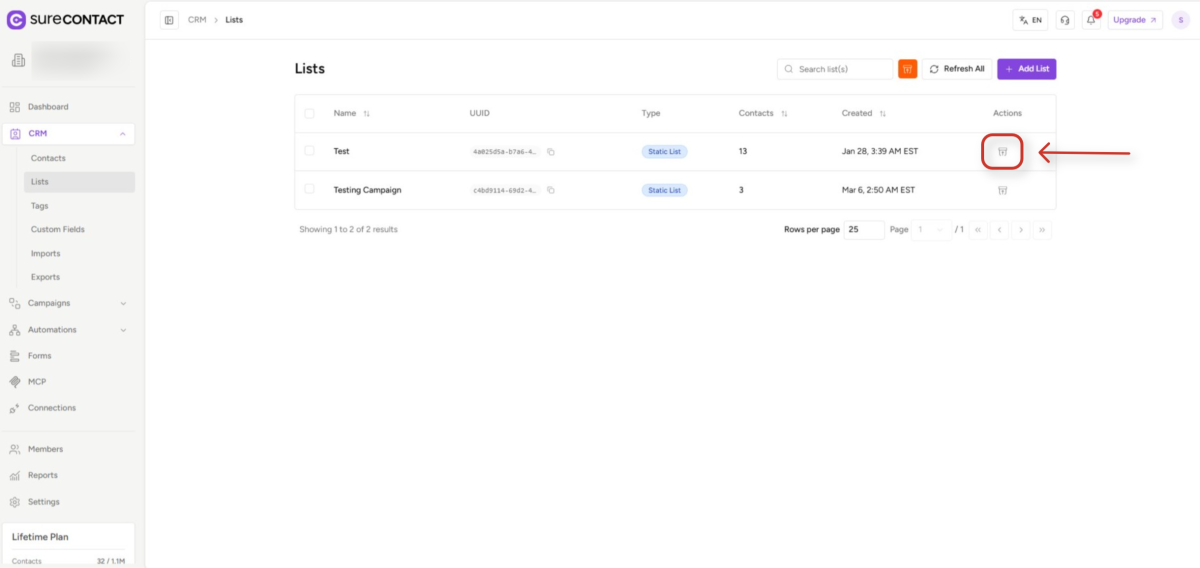 Archiving Lists & Tags Guide crm contact lists management dashboard