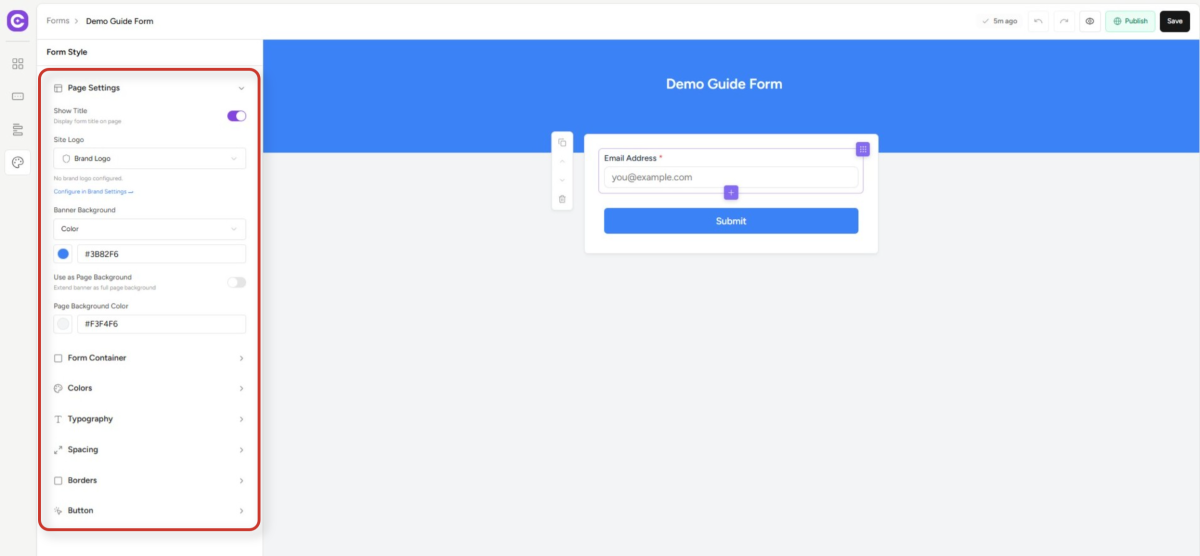 Create Forms & assign lists & tags form builder interface workspace