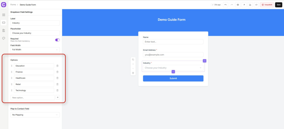 Forms Custom Fields Sync Guide online form builder editor interface