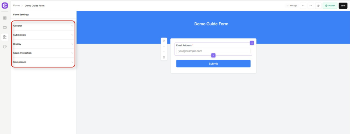 Create Forms & assign lists & tags online form builder interface (1)