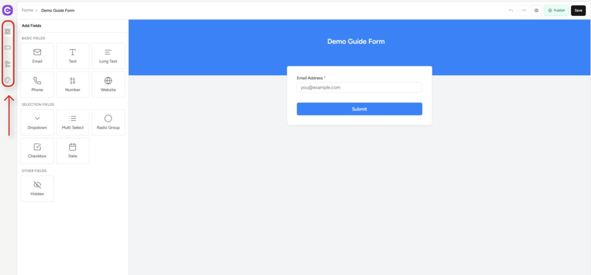 Create Forms & assign lists & tags online form builder interface