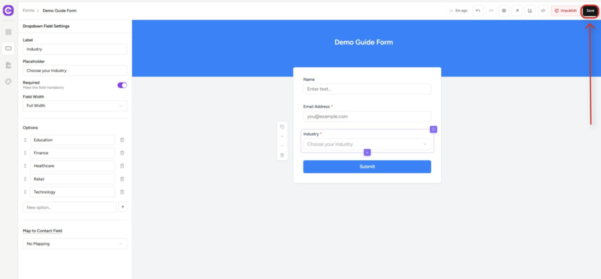 Forms Custom Fields Sync Guide online form builder with dropdown field options
