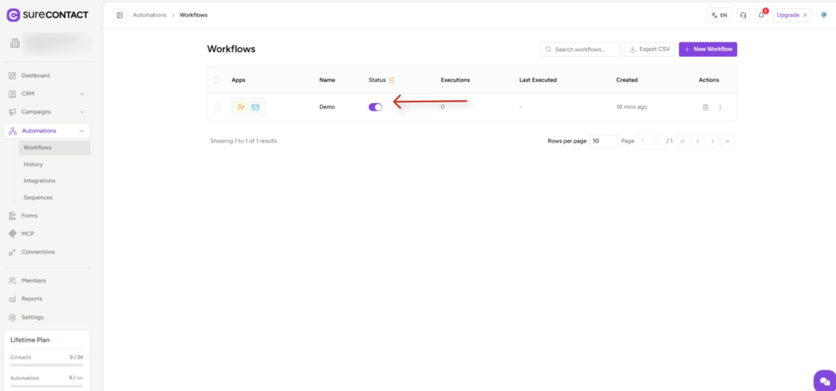 SureContact Workflows User Guide surecontact dashboard showing workflows section