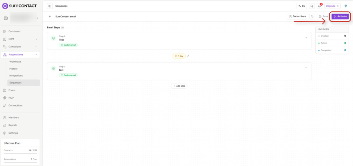 Email Sequences Guide surecontact email automation sequences dashboard