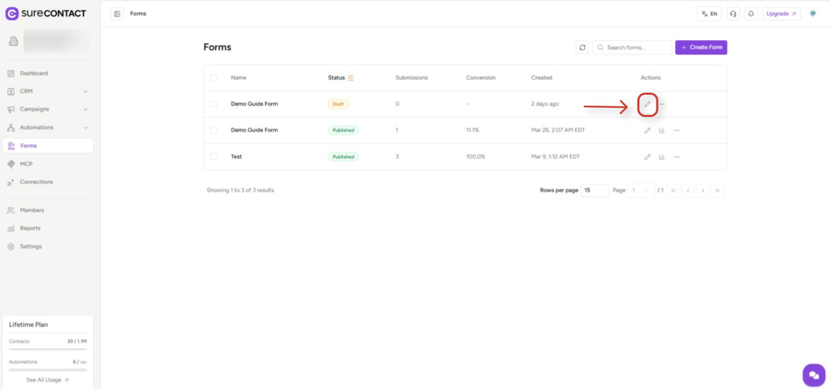 Forms Custom Fields Sync Guide surecontact forms dashboard interface
