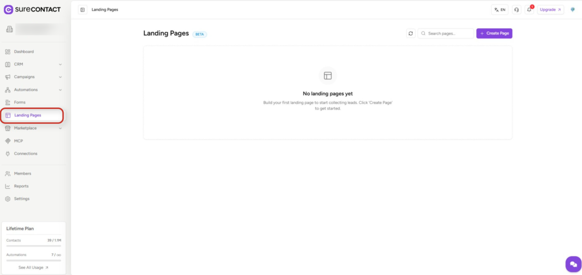 Landing Pages User Flow Guide surecontact landing pages dashboard
