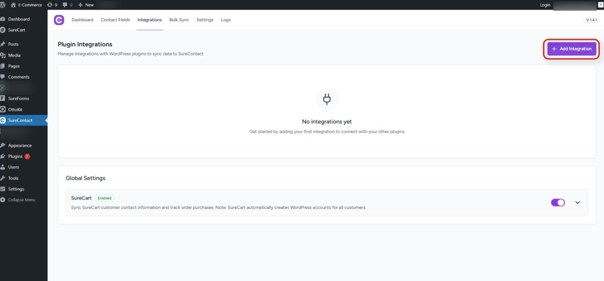 Page Visit Tracking Guide (WordPress) surecontact wordpress plugin integrations dashboard