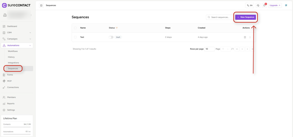 Email Sequences Guide surecontact sequences management interface