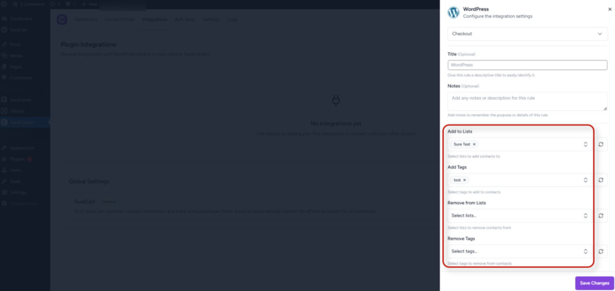 Page Visit Tracking Guide (WordPress) wordpress integration settings configuration in surecontact dashboard