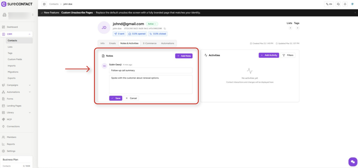 Add Notes to Contacts Guide crm contact profile notes and activities section (1)
