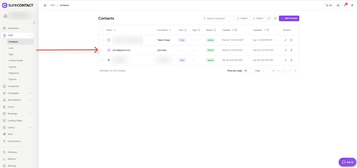 Contact Activity & Purchase History crm software contacts dashboard