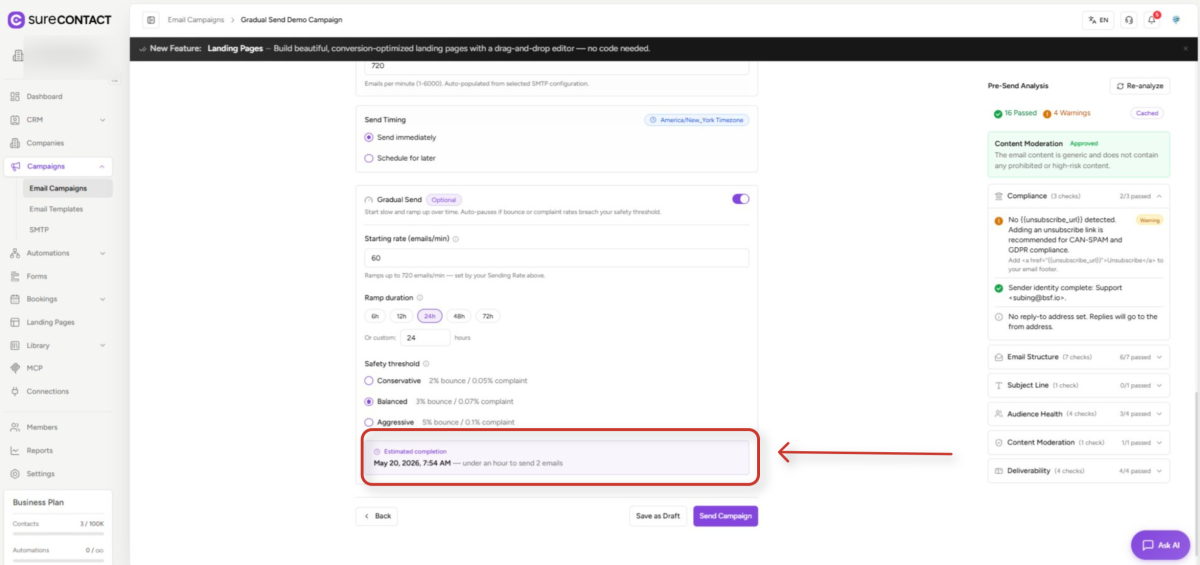 email marketing campaign configuration interface