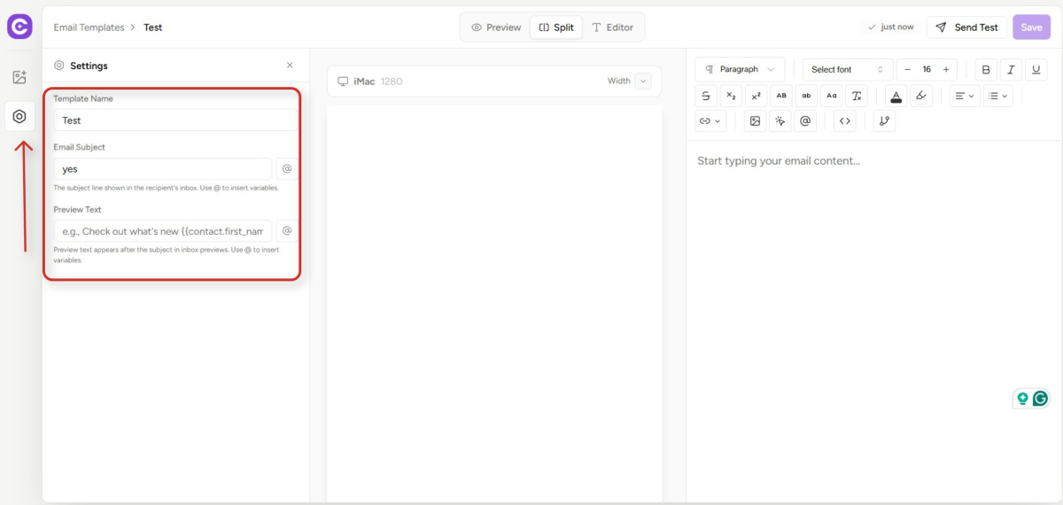 Reusable Email Templates Guide email template editor interface