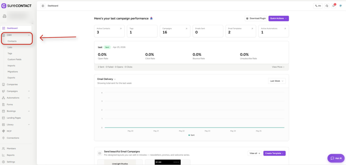 Bulk Operations SureContact marketing platform campaign dashboard