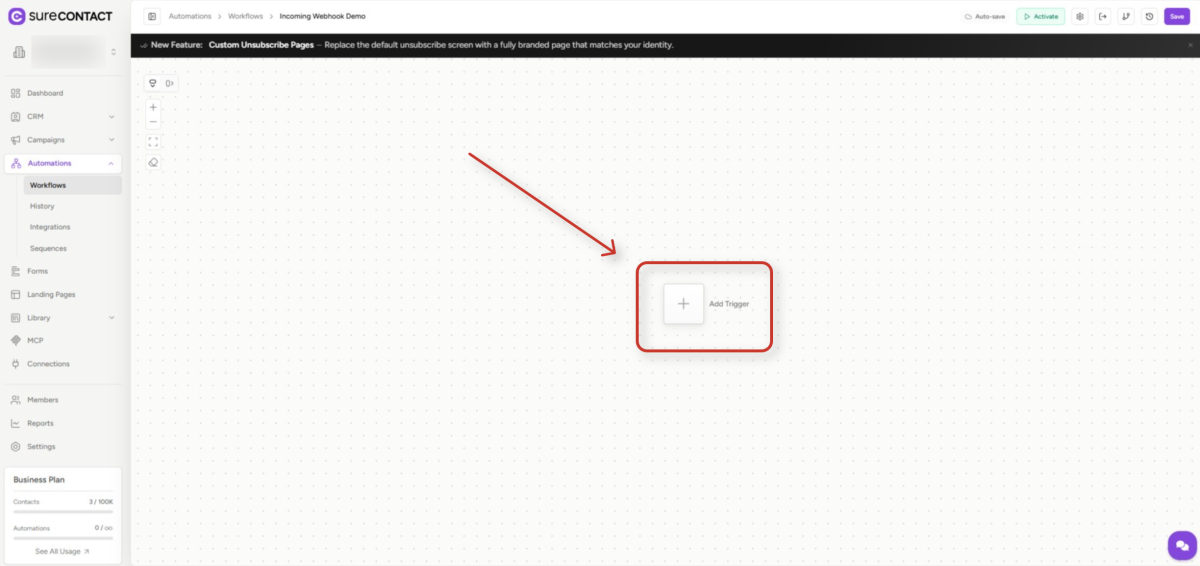 surecontact automation workflow builder interface