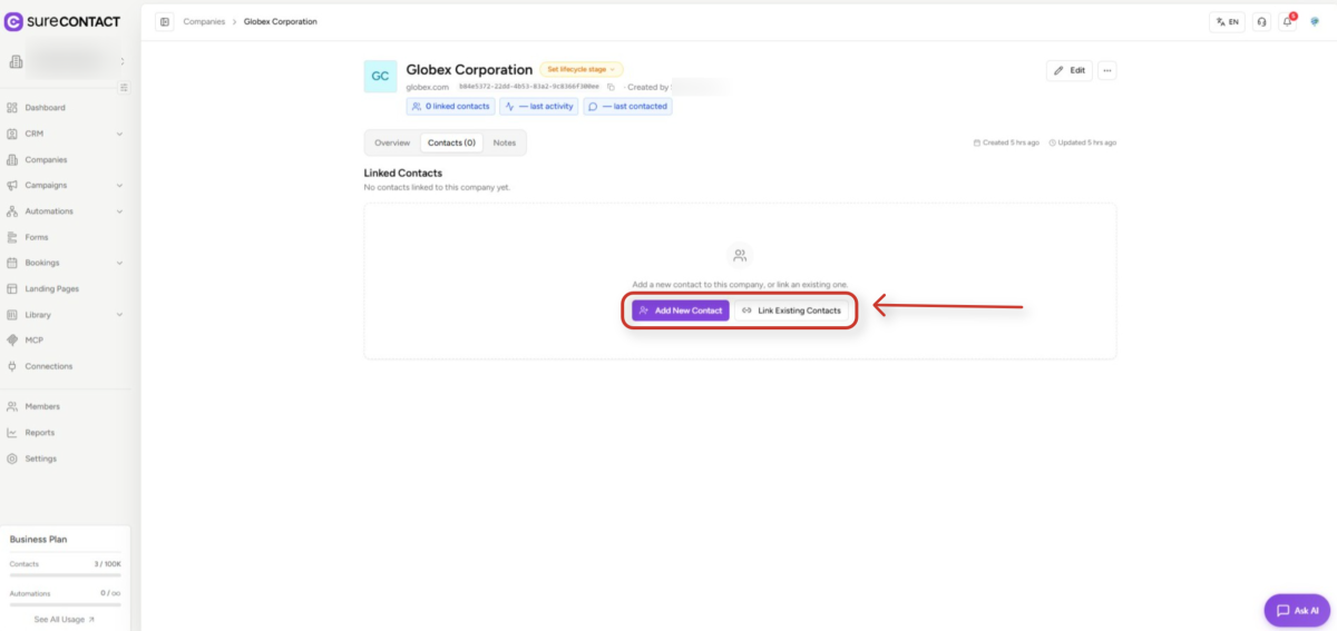 Companies User Flow Guide surecontact crm company profile interface