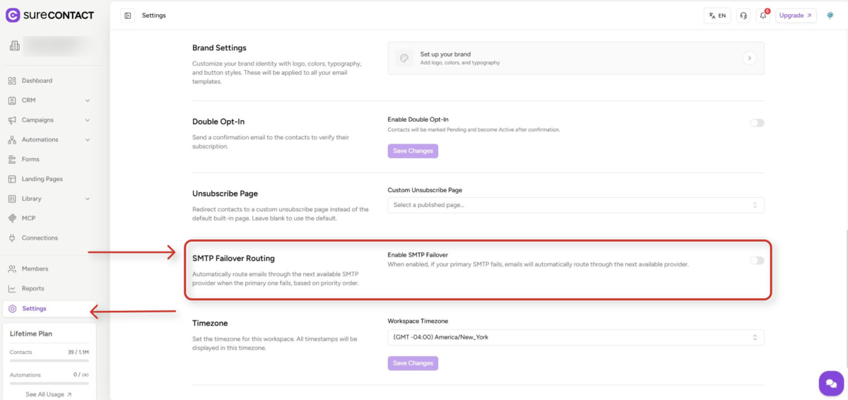 surecontact platform settings dashboard
