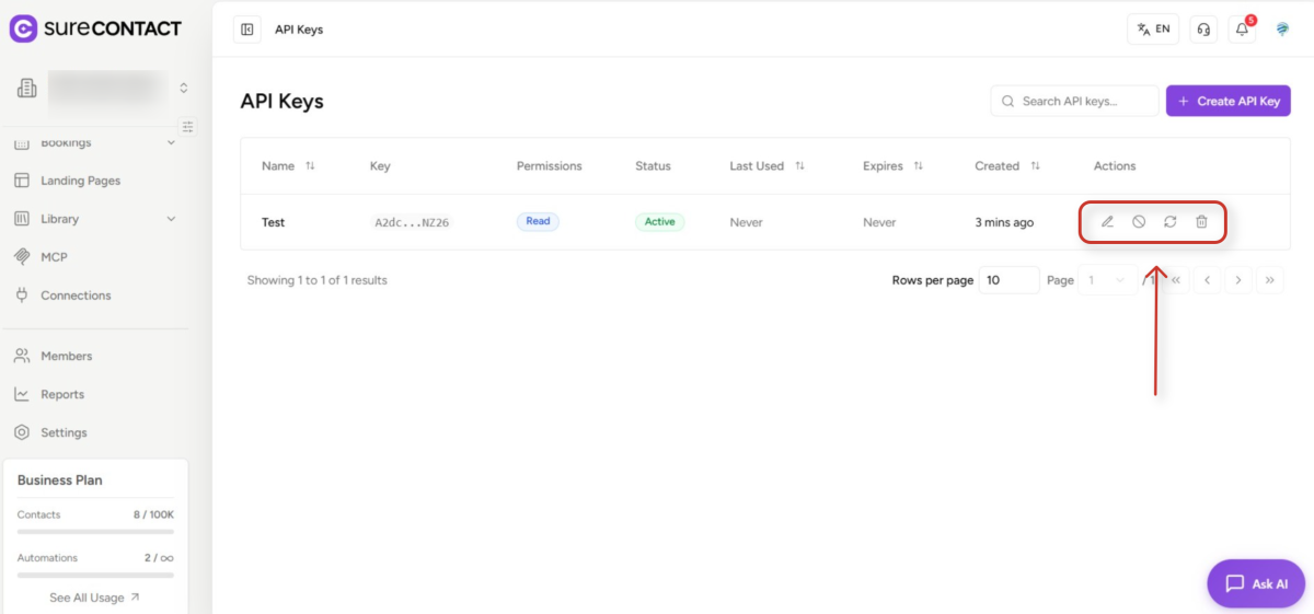 SureContact API Keys Guide surecontact api keys management dashboard (1)