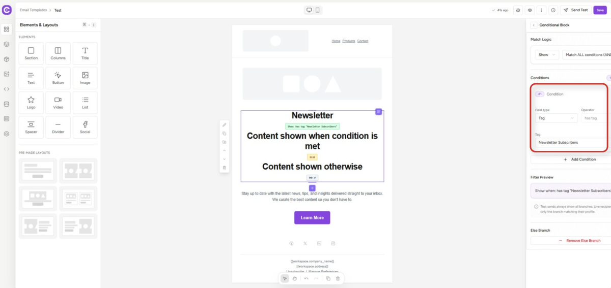 email newsletter design tool interface