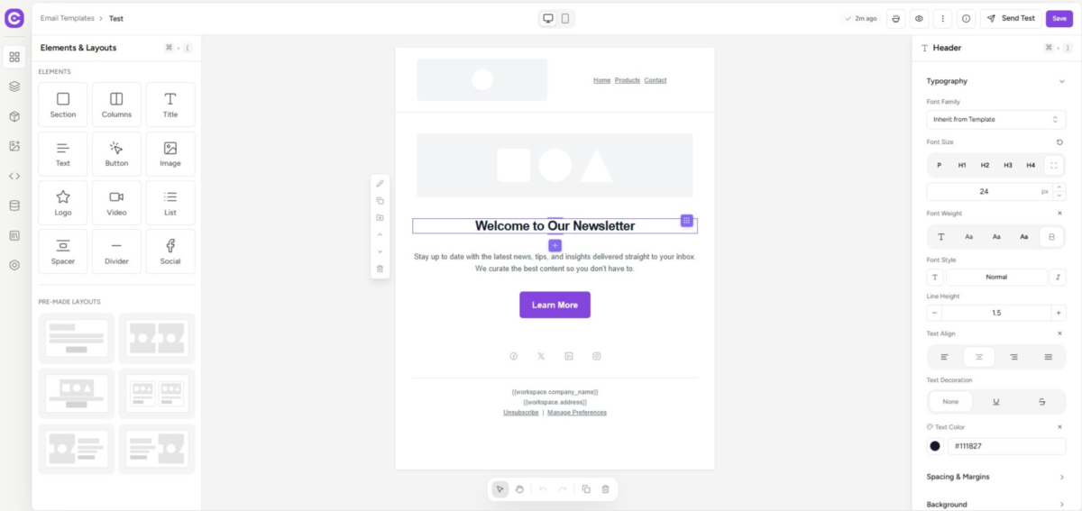 email template builder interface