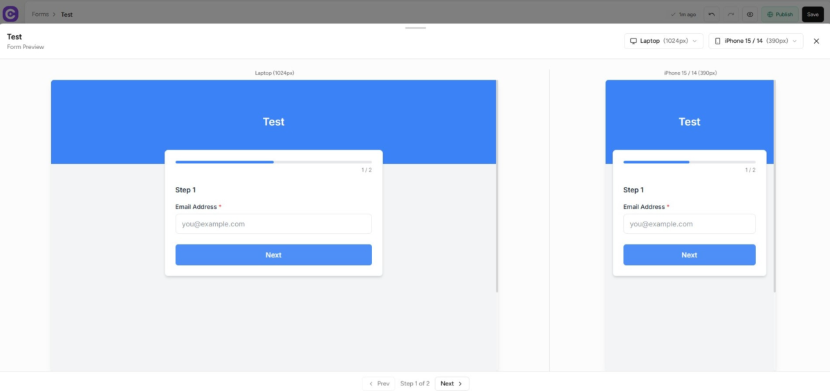 SureContact MultiStep Forms Guide form preview for laptop and mobile devices