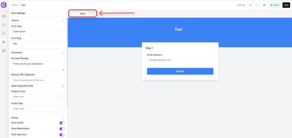 SureContact MultiStep Forms Guide interface for creating and configuring online forms