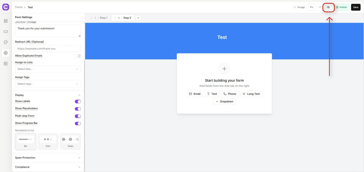 SureContact MultiStep Forms Guide online form builder interface with customization settings