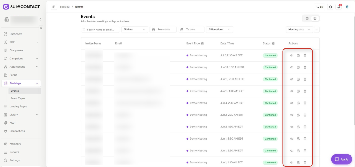 SureContact Bookings User Flow Guide surecontact events management dashboard