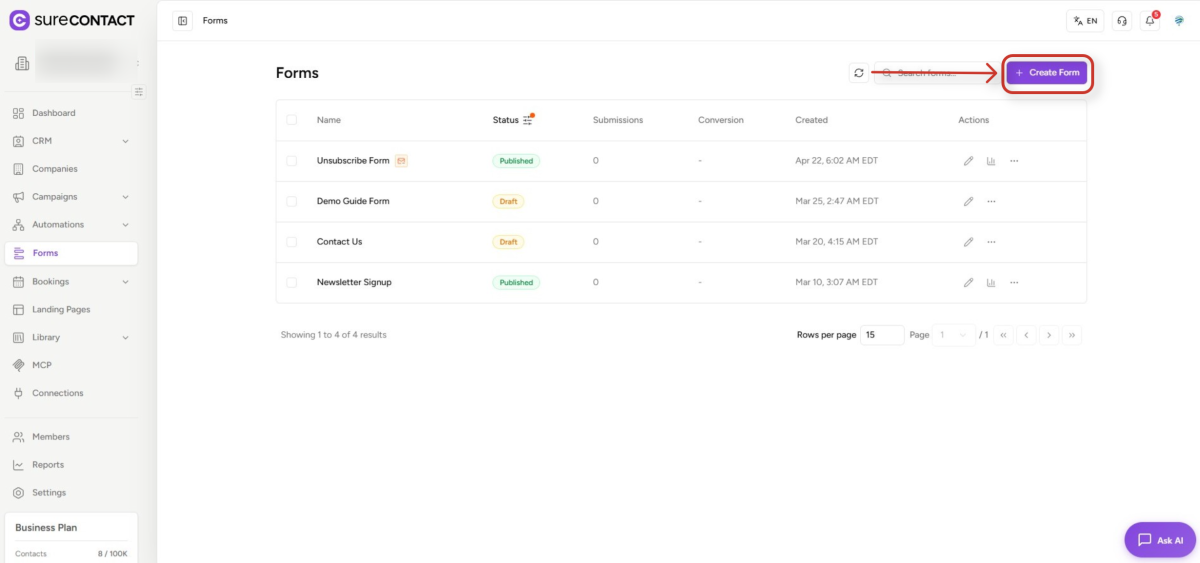 SureContact MultiStep Forms Guide surecontact forms management interface (1)