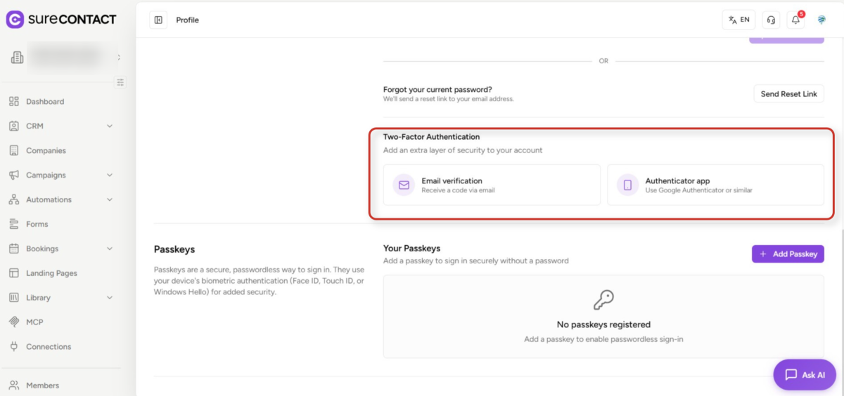 SureContact 2FA User Guide surecontact account security settings