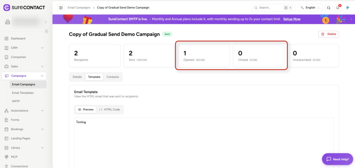 email campaign management dashboard with performance metrics