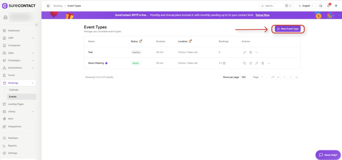 Group Booking User Flow Documentation surecontact booking event types dashboard