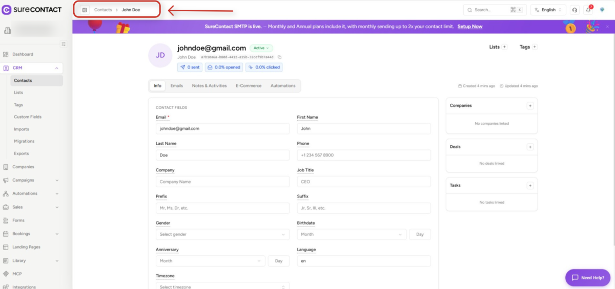 Global Search - User Flow Documentation surecontact crm contact details page
