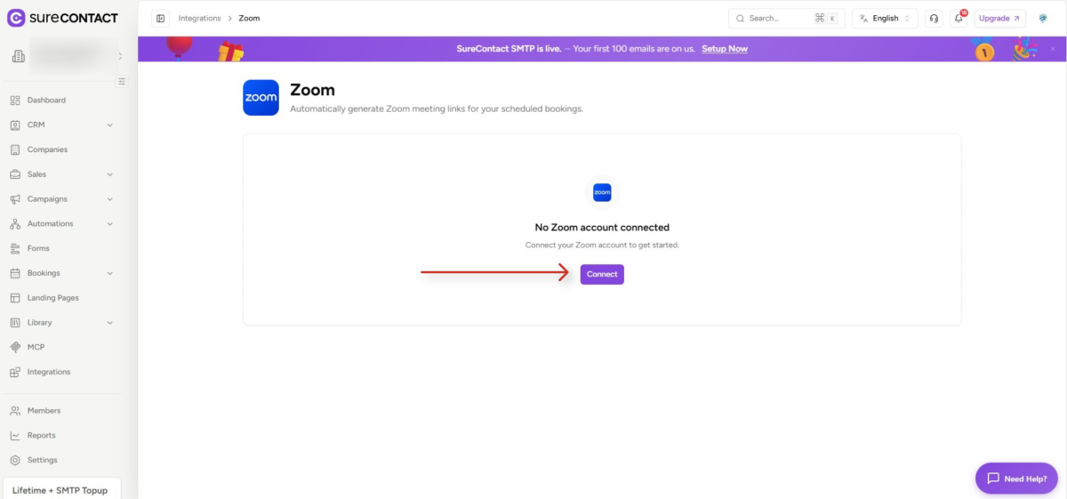Zoom Integration with SureContact surecontact zoom integration screen (1)